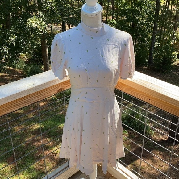 Free People Ivory Green Speckled Abbie Fit/Flare Dress 6 Wedding Graduation NWT - Picture 6 of 13